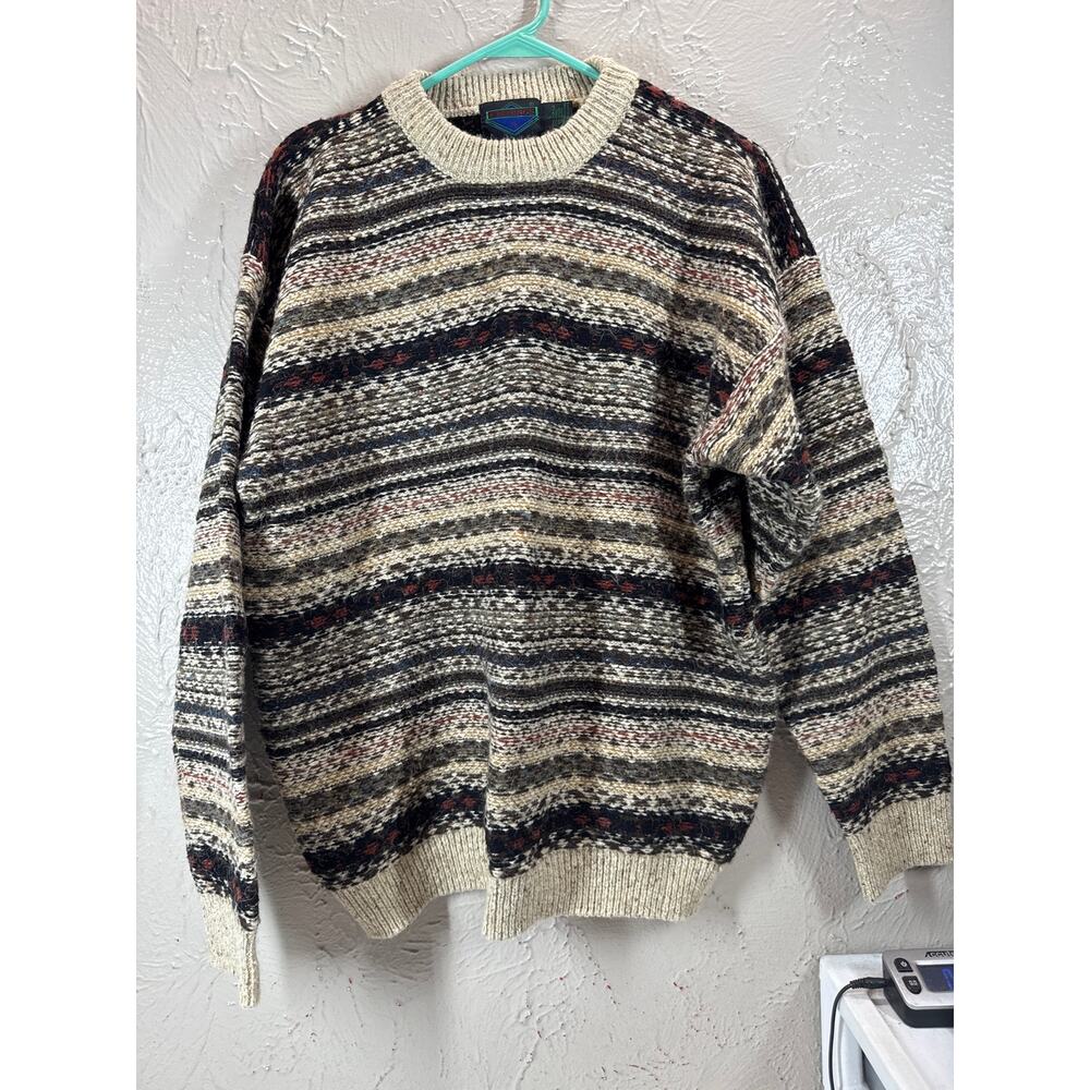 Etchings Vintage 90s Men's Wool Blend Stripe Grandpa Sweater Size Large‎